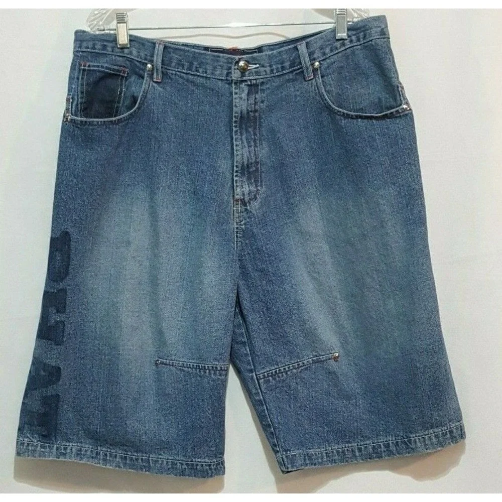 Phat Farm Denim Jean Shorts Mens Size 36 Hip Hop Baggy Y2K Pockets